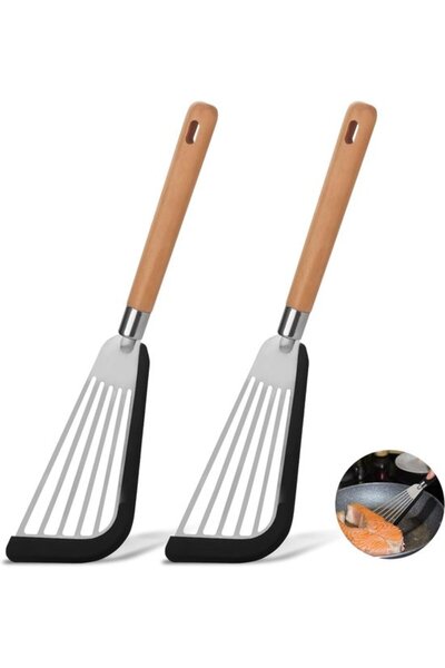 STARSTAR Kitchen spatula set with 2 pieces, with wooden handle and silicone h...