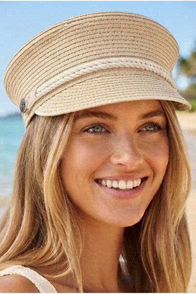 Mood Agenda Women's Straw Captain Hat with Rope Detail Marine Sailor Cap Beac...