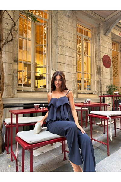 LB Laluna Butik Γυναικεία μπλούζα με βολάν και σετ παντελόνι παλάτσο με ψηλή ...