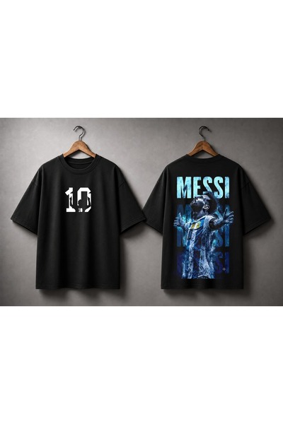 LAND MODA Legendary Football Player Printed Oversize T-Shirt – Black Unisex S...