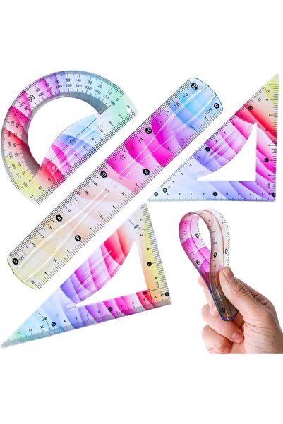 Arabest 4 Pcs Flexible Ruler Set,Plastic Shatterproof Bendy Rulers,Straight,T...