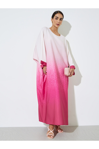 Styli Pink Gradient Printed Batwing Sleeves Kaftan