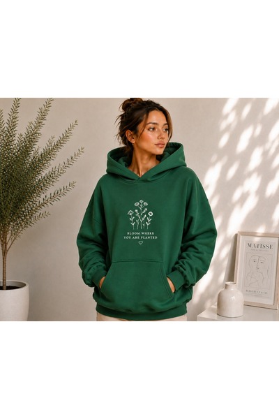 TREND EMMODA Women's Bloom Printed Hooded Oversize Sweatshirt