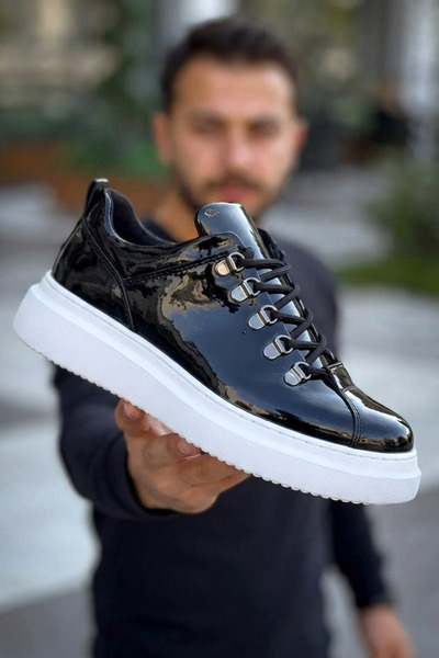 Zerenyus Zrk-X4X High Quality Thick Sole Black and White Patent Leather Lace-...
