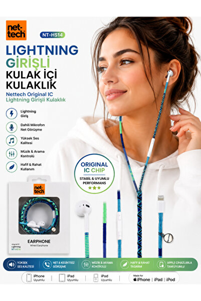 Nettech NT-HS14 Original IC Lightning Girişli Kulak İçi Kulaklık Mikrofonlu i...