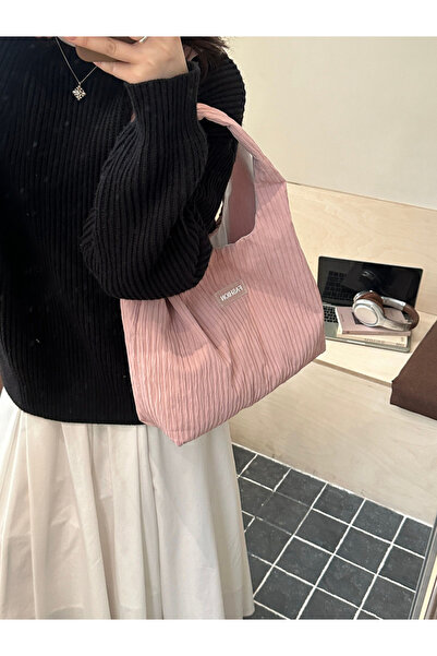 Take Two By Styli Pink Pleated Textured Shoulder Bag