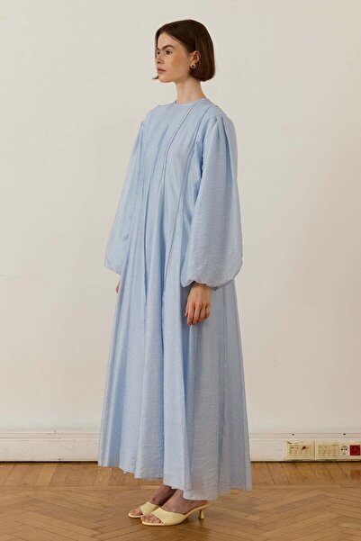 Moca Monroe Nervür Stitched Long Dress Blue