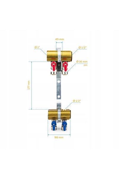 TRCR Distribuitor încălzire în pardoseală 2 circuite secțiuni PEX colector 4F