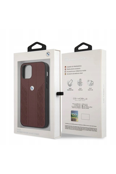 NO BRAND Husă din piele perforată curbată BMW pentru iPhone 12/12 Pro, Piele,...