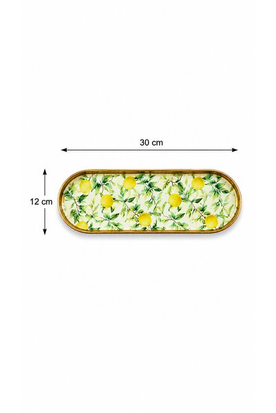 Leila Lemon Gold Glass Presentation Tray Decorative Coffee and Catering Presentation Tray - Tray Gold 2 Pieces 12X30 cm