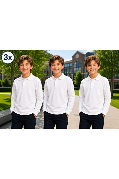Yalçınoğlu Kids Pachet de 3 tricouri școlare premium cu guler polo, 100% bumb...