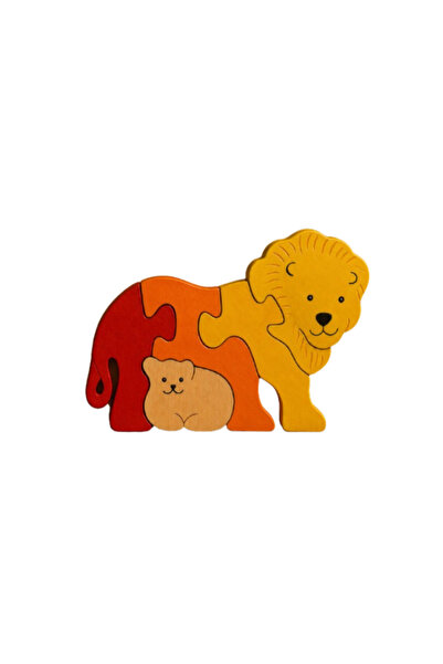 Gabcom Puzzle din Lemn – Leu cu Puiut | Puzzle Montessori Educativ | 5 Piese ...