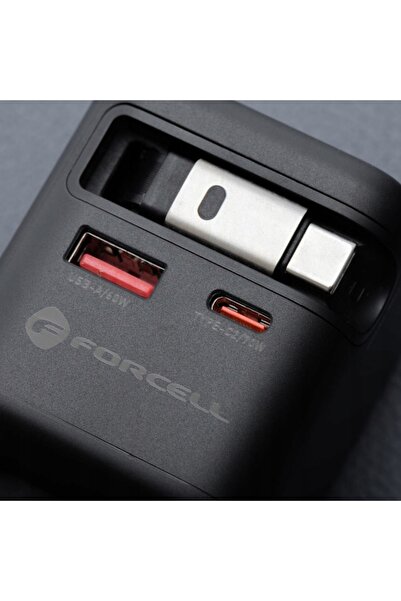 NO BRAND 80cm Forcell 70W GaN3 USB-C USB-A PD Cablu retractabil Adaptor de al...