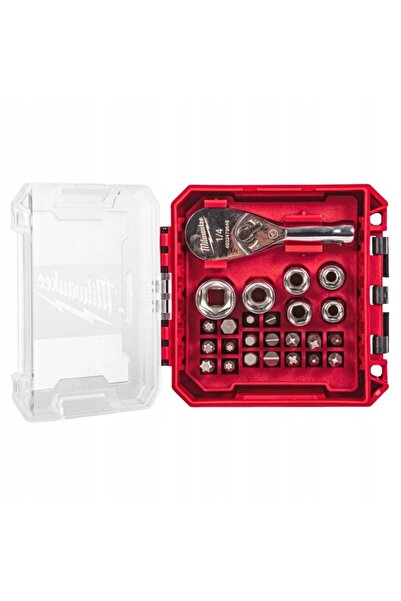 Milwaukee Set de chei tubulare de 1/4 inch cu mini clichet și biți (25 piese)...