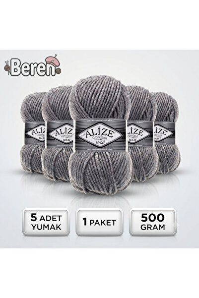 Alize Süperlana Maxi - 21 Gray Melange - 5-Pack - 100Gr/100M - Hand Knitting ...