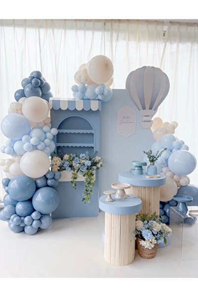 Çemrek Süs Parti Retro Denim Blue Beige Balloon Chain Set of 100
