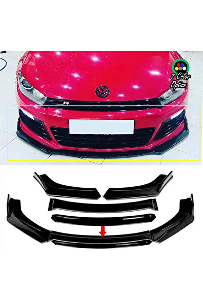 HasAkman Vw Scirocco R Uyumlu Siyah Renkli Şeritli Dilli Ön Lip 4 Prç Parlak ...