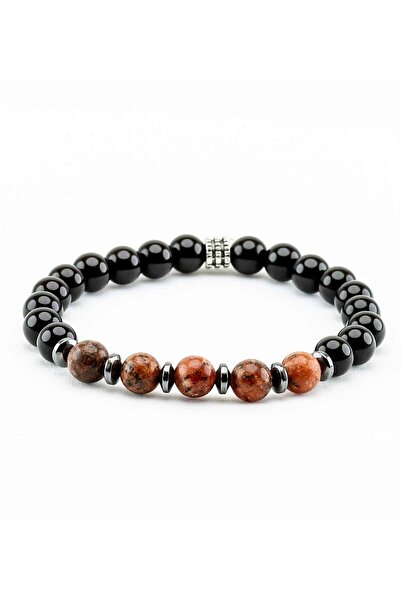 Esha Store Natural Stone Red Jasper Onyx Hematite Natural Stone Men's Bracele...