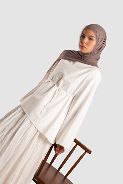 Lemaye Asimetrik Poplin Bluz Ekru