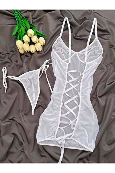Lena Homewears Дамска нощница с зиг-заг връзки отпред
