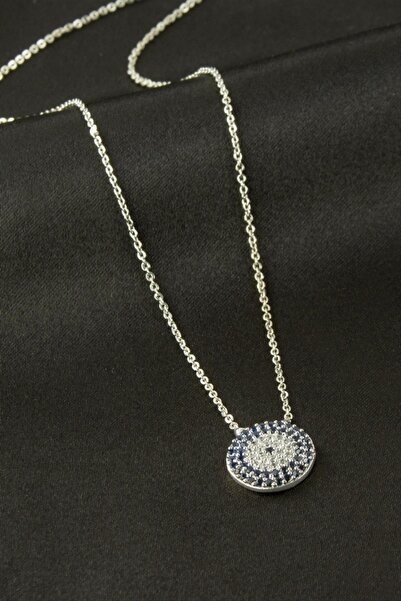 ZERO LAND Nhr-Hlss Evil Eye Zircon Stone Necklace - (173351) Silver Color
