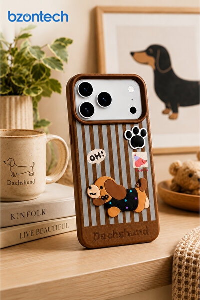 bzontech 3D Dog Figure Striped Silicone Phone Case Compatible with iPhone 17 Pro / 18 Pro Dachshund
