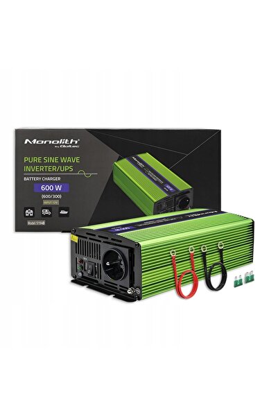 Qoltec Invertor cu încărcare 12V 230V 600W Sinusoidal pentru Rulotă Barcă UPS