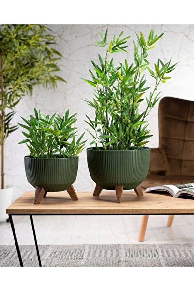 HowHomely 2x Vase/Cratițe decorative pe piciorușe, verzi, SET 2 bucăți pentru...