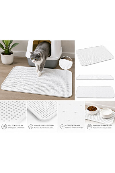 BERKSALES Silikon Kedi Kumu Paspası 38x58 cm Büyük Boy Havuzlu Yıkanabilir Ka...