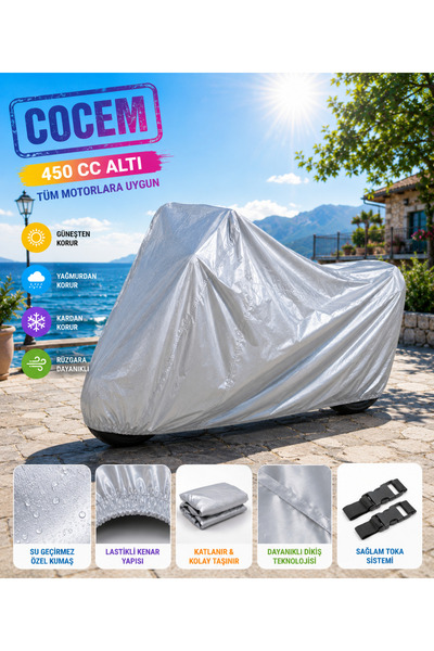 COCEM 450 CC Altı Tüm Motosikletlere Uyumlu Motor Brandası Su Geçirmez UV Kor...