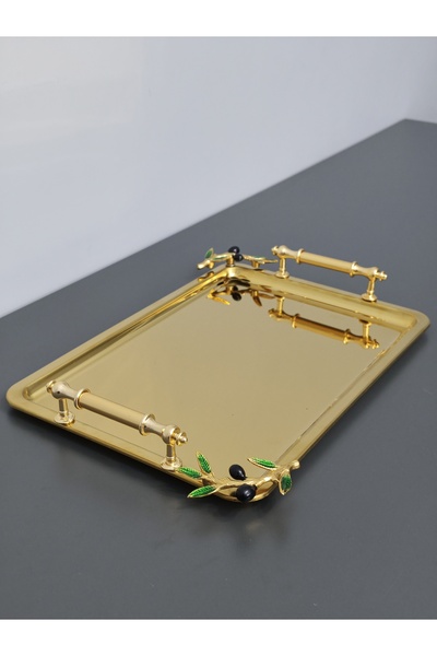 PARILTI HOME COLLECTİON Figured, Metal-Handled, Stainless Steel Rectangular T...