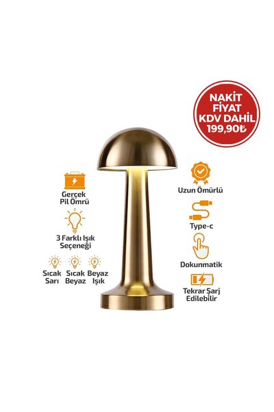 Noas Atina YL86-1231 Mantar Masa Lambası 3 Fonksiyonlu Oval Metal Renkli Doku...