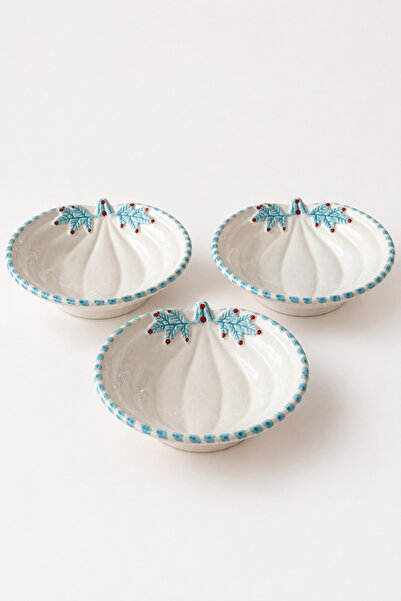 Trouvaille Blue 3-Piece Pumpkin Shaped Ceramic Snack Bowl Set 14 cm