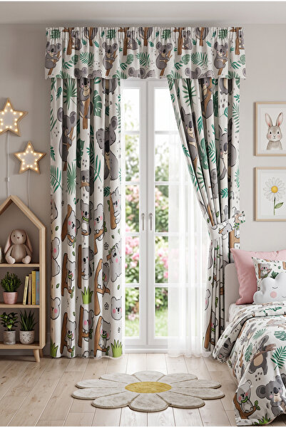 TOLLY PAW Baby & Kids Curtain Colored 2-Wing Cornice Short Background Curtain...