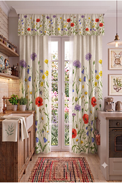 TOLLY PAW Kitchen & Balcony Curtain Colored 2-Wing Cornice Short Background C...