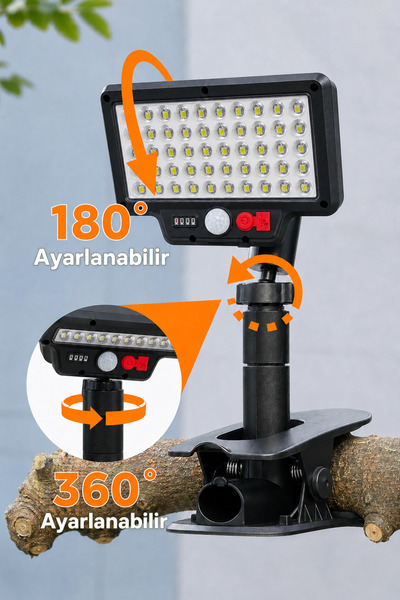 ALFAGİFT 600 Lümen Hareket Sensörlü Solar Bahçe Lambası IP65 USB-C Şarjlı 3 Modlu LED Aydınlatma