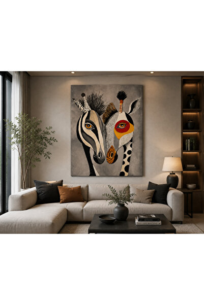 EROĞLU TABLO Soyut Zebra ve Zürafa Kanvas Tablo Modern Safari Duvar Dekoru
