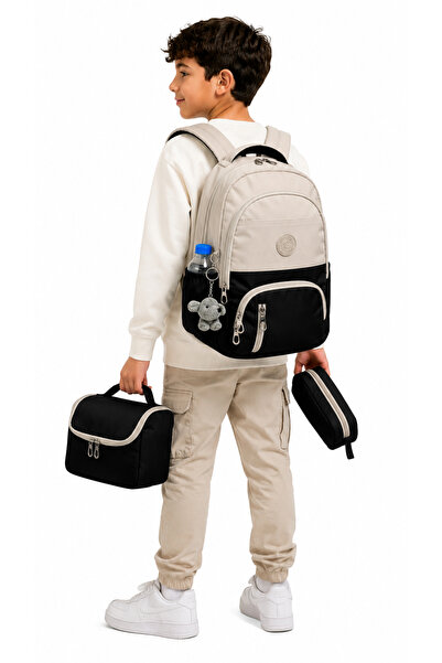 Harmela Powder-Black First School Bag, Lunch and Pen Holder 3-Piece Set Unise...