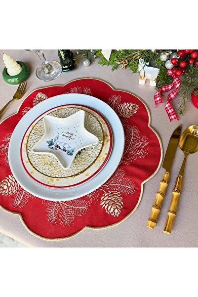 Diva Home Pine Cone Embroidered American Placemat 35X35 cm Stain-Resistant De...