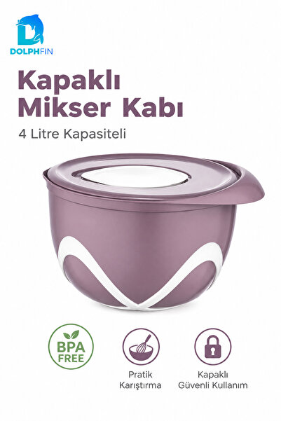 DolphFin 4 Liter Mixer Bowl with Lid Bpa Free Anti-Splash Dough Kneading Bowl