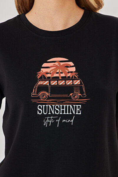 Camenta Women's Black 100% Cotton Sunshine Printed T-Shirt