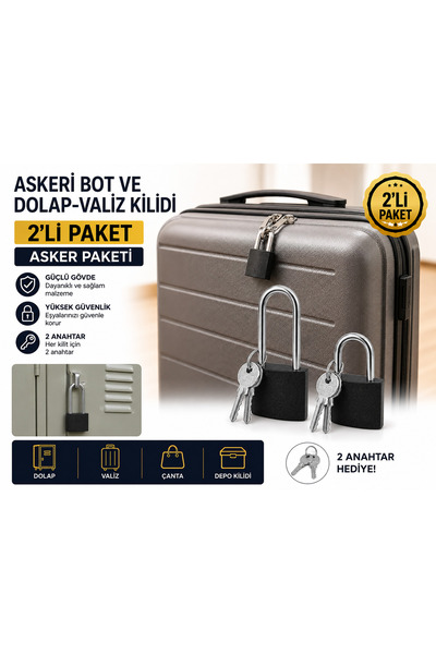 Hard Guard Askeri Bot ve Valiz Kilidi 2'li Paket | Dolap, Bavul, Çanta ve Yur...