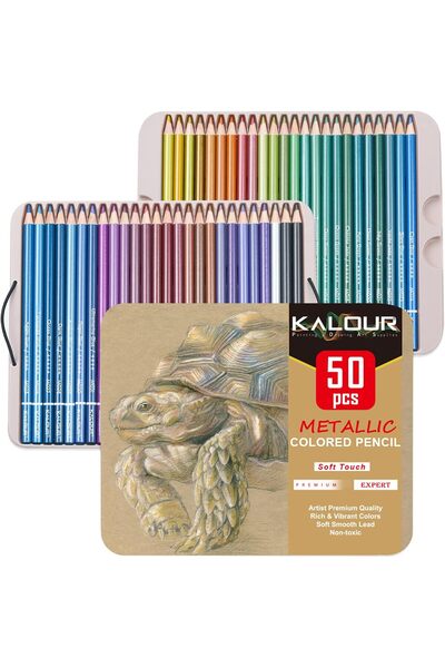 kalour أقلام تلوين معدنية احترافية، مجموعة من 50 لونًا، أقلام ذات نواة ناعمة ...