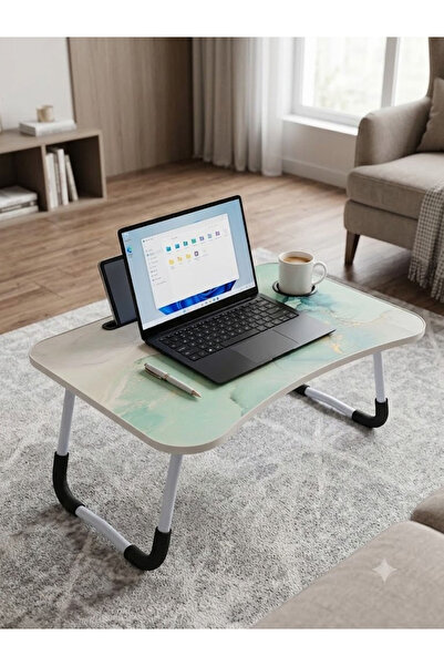 co arma طاولة لابتوب قابلة للطي بتصميم رخامي مع حامل كوب وجهاز ايباد 40x60 سم...