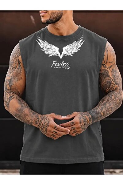 FUFLUNS Fearless Printed Men's Regular Fit Crew Neck Sports Sleeveless T-Shirt