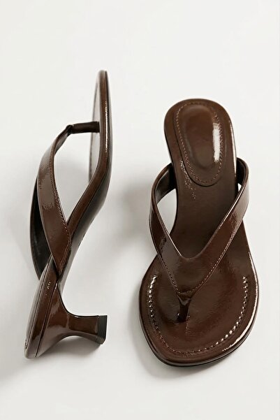 DURUNUN BUTİĞİ Talya Brown Wrinkled (3 cm Heeled) Short Heeled Daily Use Slip...