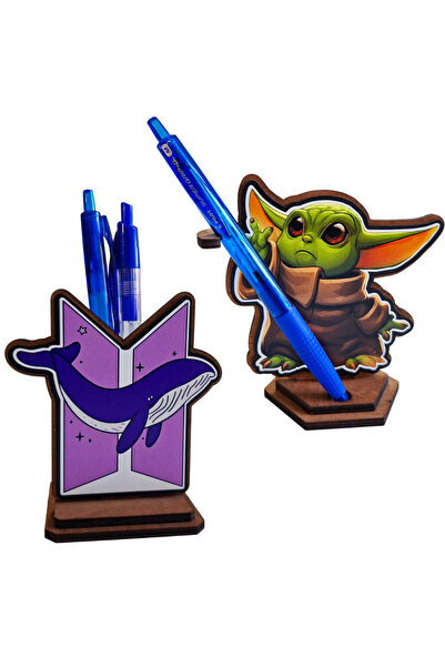 OEM Set 2 Figurine BTS Balenă Baby Yoda Star Wars Mandalorian, lemn