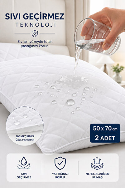 Ferzin 2 Adet Lüks Sıvı Geçirmez Yastık Alezi | 50x70cm Su Geçirmez Yastık Alezi 2'li Set
