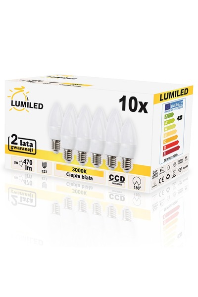 Lumiled 10x Bec LED E27 tip lumânare B35 5W = 40W 470lm 3000K Cald 180 °