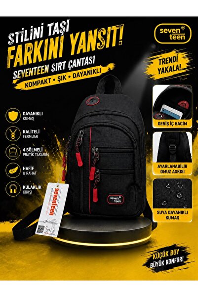 Erkek USB Kulaklık Çıkışlı Siyah Omuz Çapraz Askılı Göğüs Çanta